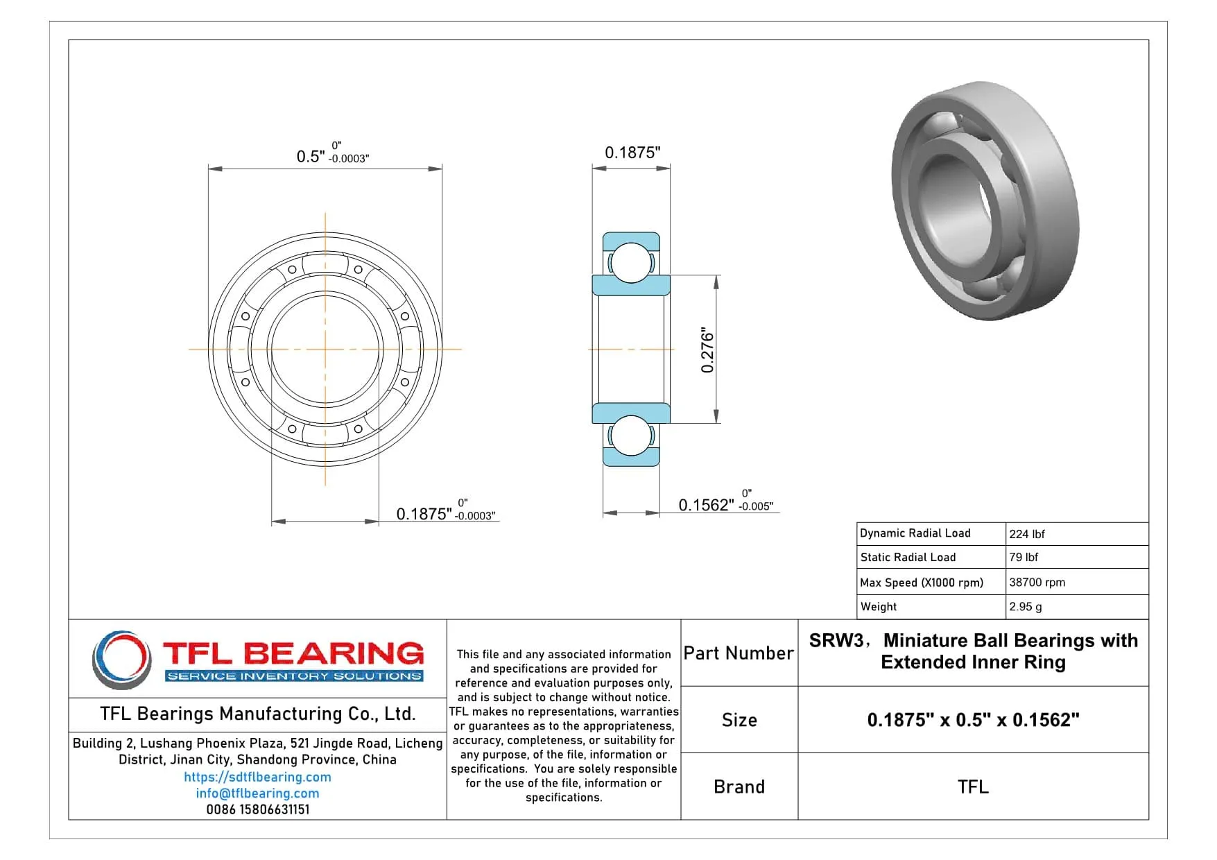 Miniature Ball Bearings with Extended Inner Ring SRW3 dimension drawing