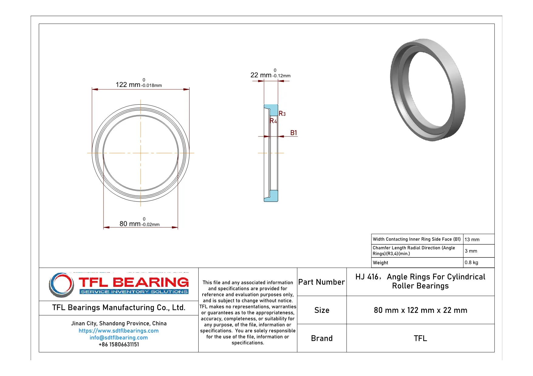 Angle Rings For Cylindrical Roller Bearings HJ 416 dimension drawing