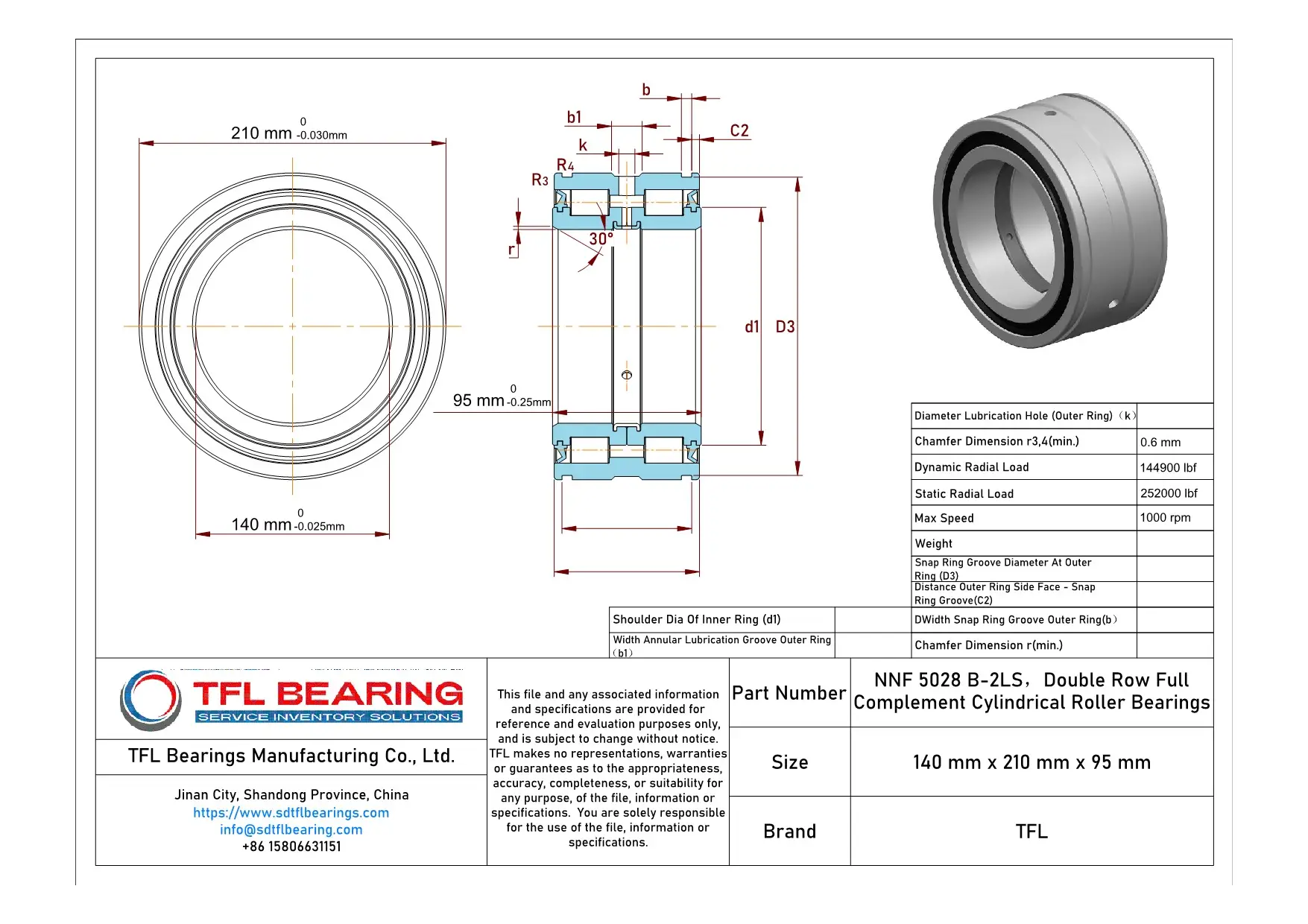 Double Row Full Complement Cylindrical Roller Bearings NNF 5028 B-2LS dimension drawing