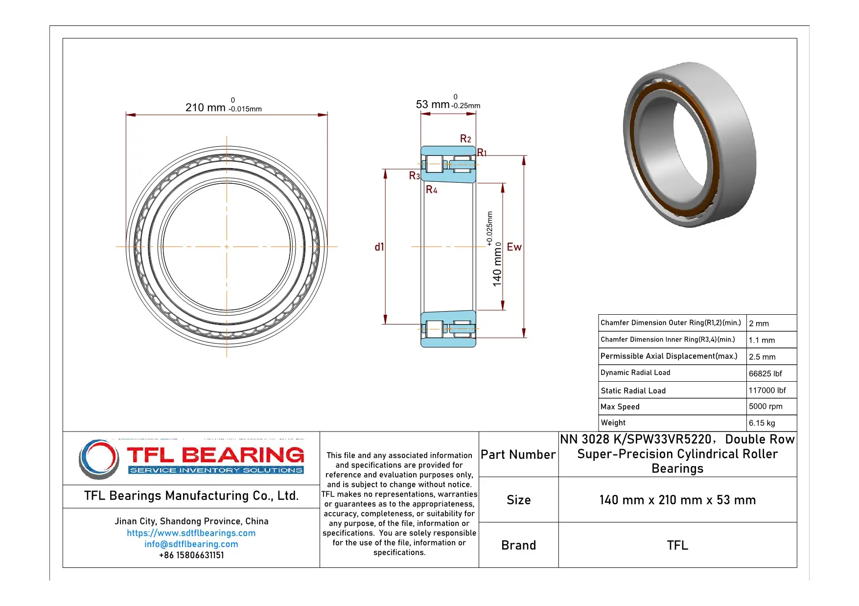 Double Row Super-Precision Cylindrical Roller Bearings NN 3028 K/SPW33VR5220 dimension drawing