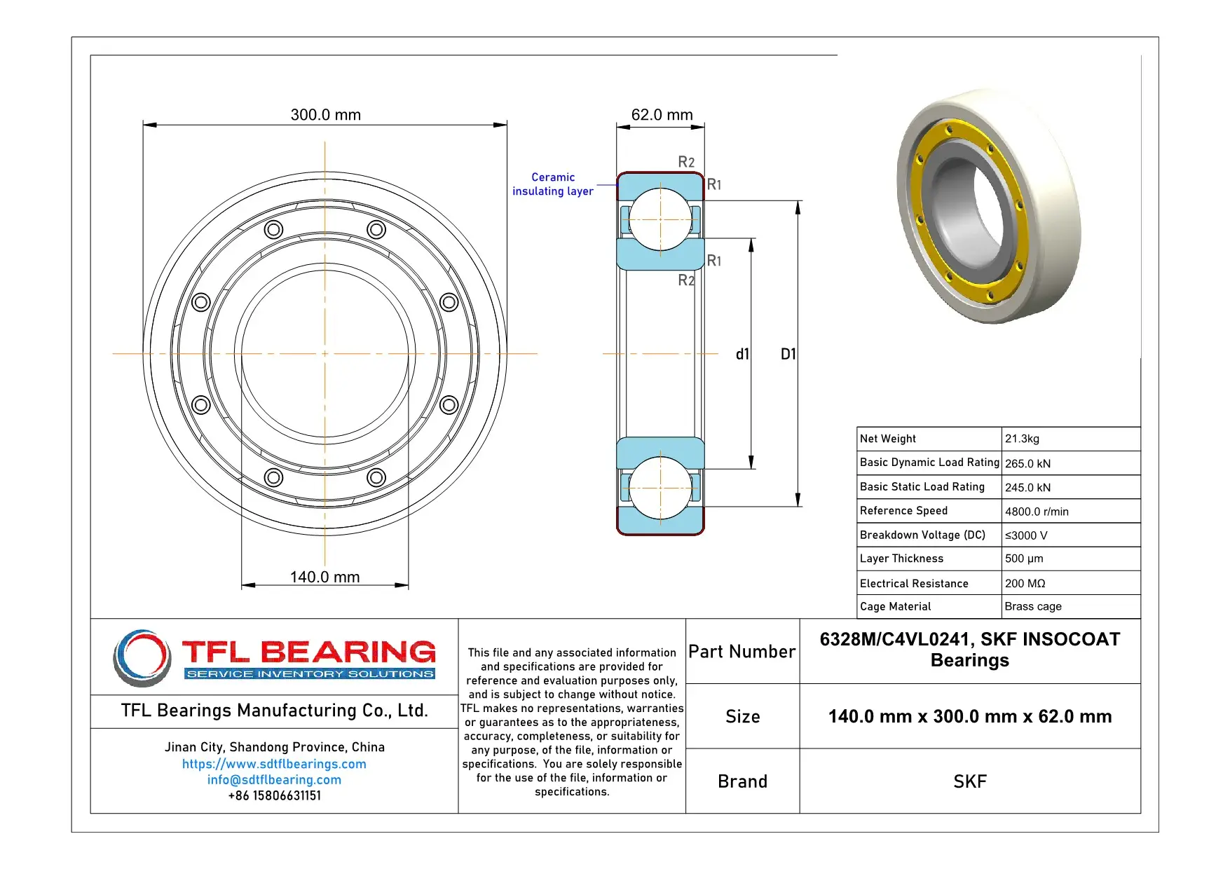 SKF INSOCOAT Bearings 6328M/C4VL0241 dimension drawing